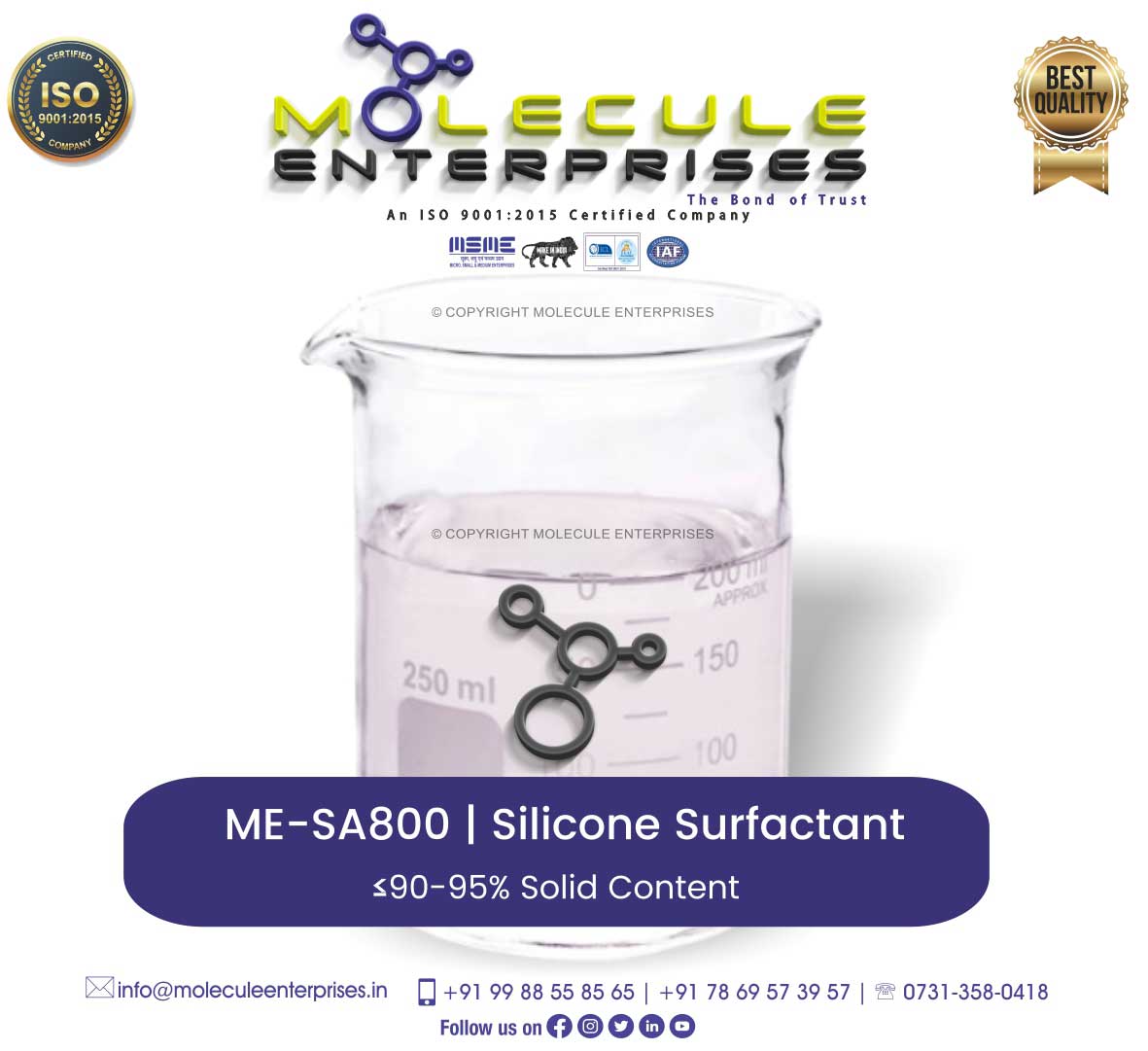 SA800 polyehtermodified heptamethyl trisiloxane ethoxylate technical grade silicone surfactant adjuvant chipko